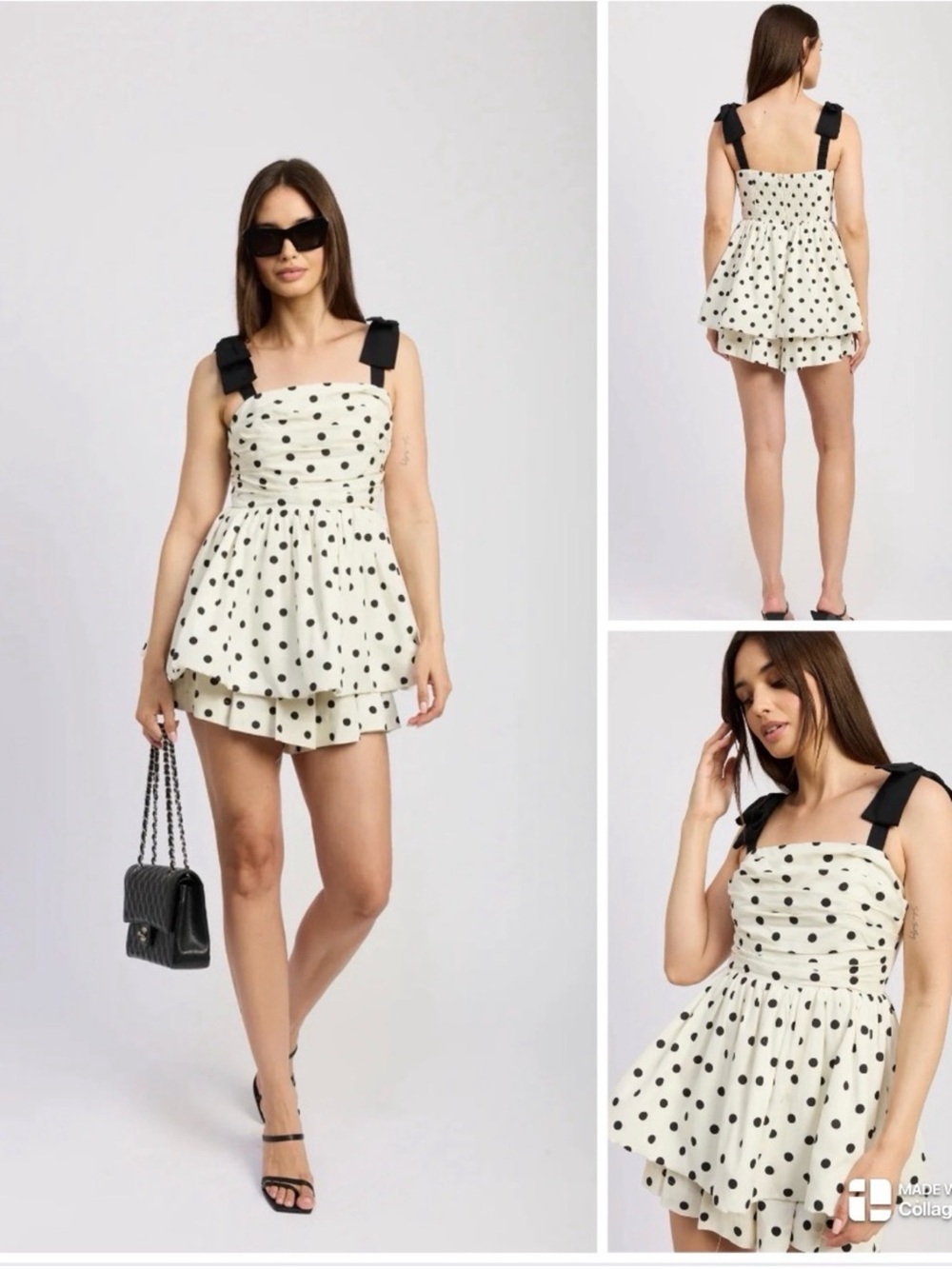 En Saison Polka Dot Tiered Harley Romper Linen Cotton Blend Medium